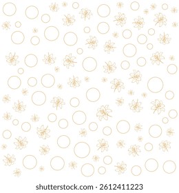 Yellow Floral Circle Pattern with Line Art Flowers