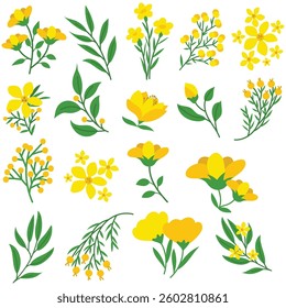 Yellow Floral Flower Pattern Set