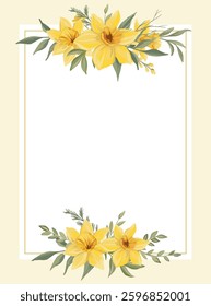 Yellow floral frame with spring flowers for decoration and design