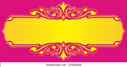 yellow floral frame vector. on pink background . gold screen light frame box