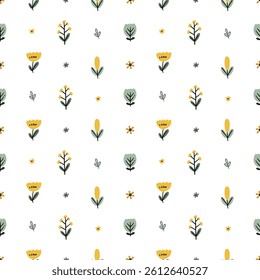 Yellow Floral Kids Pattern for Spring Fabric