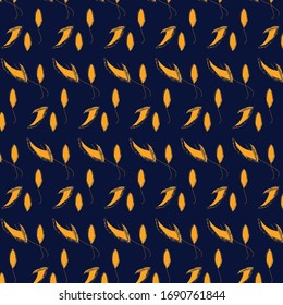 yellow floral leaf style graphic ornament pattern in the dark blue background. Great for garments textile fabric print wallpaper magazine surface project.