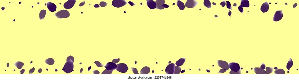 Yellow Floral Magenta Vector Yellow Panoramic Background. Falling Flower Pattern. Beautiful Petal Blur Banner. Purple Blossom Beauty Backdrop.