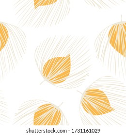 Yellow Floral Nature Vector Seamless Pattern. Palm Tree Illustration. Spring Flower Pattern. White Fashion Foliage Backdrop.