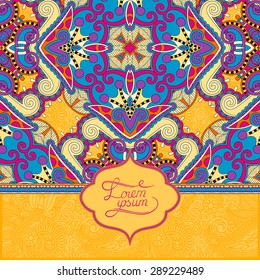 yellow floral ornamental template with place for your text, oriental vintage pattern for invitation party card, brochure design, postcard, packing, book cover, vector illustration