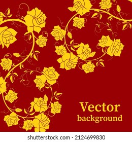 Yellow floral pattern on red background.Package design, social media post, cover, banner, creative post.Vector illustration