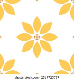 Yellow floral pattern on white background. Simple, elegant design perfect for textiles, wallpaper, or branding.