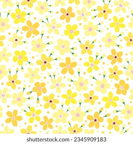 yellow floral print, cherry blossom seamless pattern. jasmine flower background vintage style. Good for fabric, fashion design, summer spring dress, wallpaper, textile, kimono, resort wear.