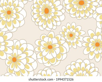 yellow floral repeating pattern in indian mehendi style on beige background,Vector cream garden tea party seamless pattern.Doodle cute print on orange dot,