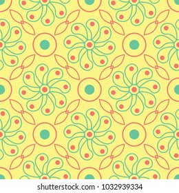 Yellow floral seamless pattern. Colored background with pink and green flower design for wallpapers, textile and fabrics