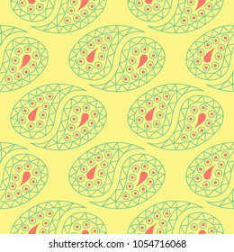 Yellow floral seamless pattern. Colored background with pink and green flower design for wallpapers, textile and fabrics