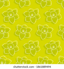 Yellow floral seamless pattern. Hand drawn daffodils vector illustration.