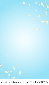 Yellow Floral Spring Vector Blue Background. Beige Fall Lotus Frame. White Cherry Fly Cover. Delicate Peach Flying Template. Japanese Sakura Wallpaper.