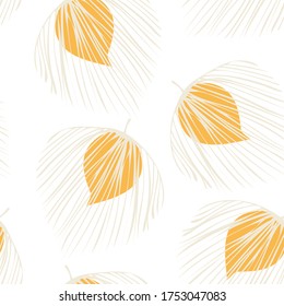 Yellow Floral Summer Vector Seamless Pattern. Flower Design Design. Jungle Palm Wallpaper. White Textile Leaf Texture.