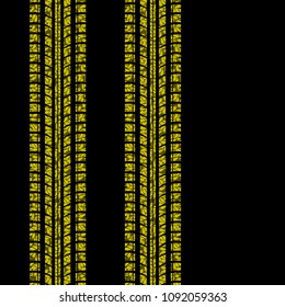 Yellow floral tire track silhouettes isolated on black background