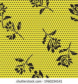 Yellow Floral tropical botanical seamless pattern dotted background for fashion textiles and graphics