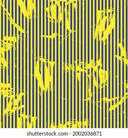 Yellow Floral tropical botanical seamless pattern with striped background for fashion textiles and graphics