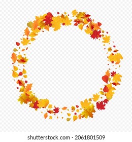 Yellow Floral Vector Transparent Background. Realistic Foliage Design. Autumnal Ground Leaves Template. Collection Card.