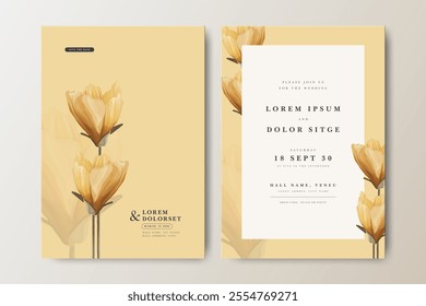 yellow floral watercolor wedding invitation card template