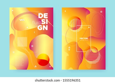 Yellow Flow Background. Orange Trendy Hipster Banner. Bright Music Design. Modern Memphis Illustration. Autumn Fluid Gradient. Vibrant Abstract Banner. Sun Wave Poster. Red Fluid Brochure.
