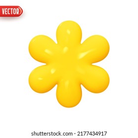 Yellow flower. Abstract minimal chamomile flower. Realistic 3d design element In plastic cartoon style. Icon isolated on white background. Vector illustration