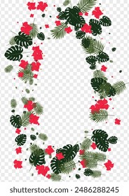 Yellow Flower Background Transparent Vector. Hibiscus Rainforest Frame. Orange Foliage. Isolated Pattern. Light Green Bright Card.