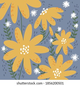 Yellow flower big color block plant beautiful warm autumn season texture background design vector art fresh