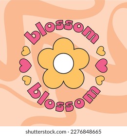 Gelbe Blume mit blühender Typografie. Vektorgrafik