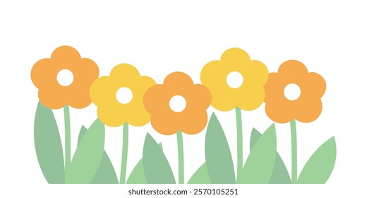 Yellow flower border decoration. Plant, natural, blossom, floral, garden concept. Flat vector design isolated illustration on white background.