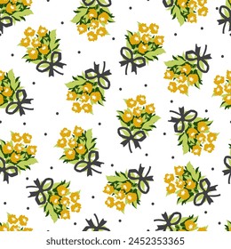 Yellow Flower Bouquet Pattern with Dynamic Summer Colors can be use for background and apparel design