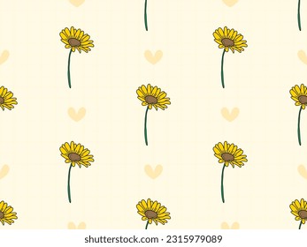 Yellow flower cartoon character seamless pattern on yellow background