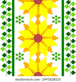 Yellow flower cross stitch. Geometric ethnic patterns. Design for sarees, patolas, saris, dupattas, and clothing.  Detailed Vector 
Illustration for Textile Print Design.
