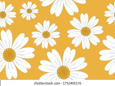 yellow flower daisy hand drawn  seamless pattern stationary;fabric,linen,wallpaper,towel,summer,sunflower decorative chamomile