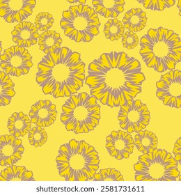 yellow flower design, textured flower leaves, bright yellow background, printed design for wrapping fabric and paper in vector format