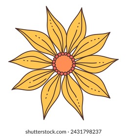Flor amarilla. Estilo Doodle aislado sobre fondo blanco. Elemento de diseño de las estaciones de primavera y verano. Perfecto para la invitación del cartel impresión de la camiseta o tarjeta de felicitación. Ilustración vectorial plana de moda 