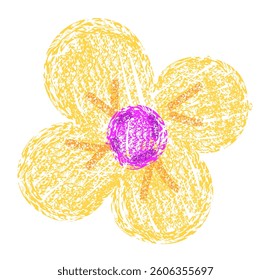 Yellow flower drawing with crayon texture effect isolated on transparent background