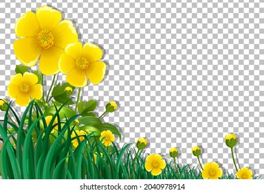 Plantilla de marco de campo de flor amarilla en ilustración de fondo transparente