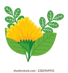 yellow flower and foliage icon isolated