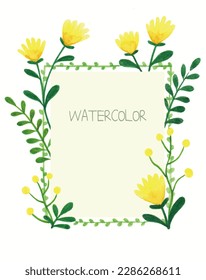 Yellow flower frame painted in watercolor