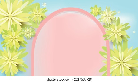 Yellow flower with frame paper cut style illustration background