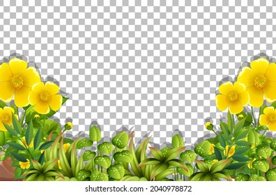 Plantilla de marco de flor amarilla en ilustración de fondo transparente