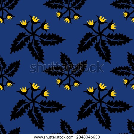 yellow flower grass weed vector seamless pattern