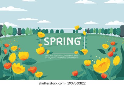 yellow flower and green field. spring season background