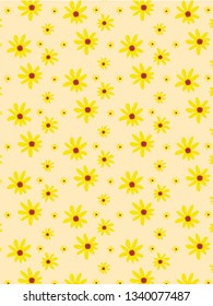 yellow flower hand drawn pattern vector. Editable background.