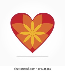 yellow flower isolated in a love shape with shadow effect