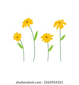 Yellow Flower Isolated on White Background. Simple composition with artistic flowers. Vector Illustration