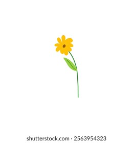 Yellow Flower Isolated on White Background. Simple composition with artistic flowers. Vector Illustration