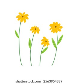 Yellow Flower Isolated on White Background. Simple composition with artistic flowers. Vector Illustration