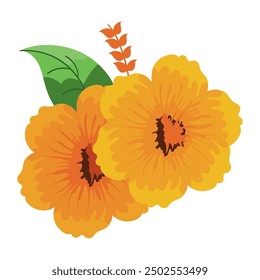 gelbe Blume und Blatt einzeln