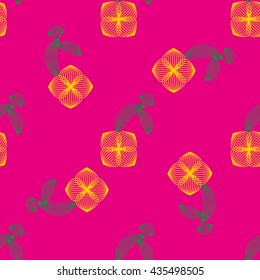 Yellow flower with leaves seamless pattern. Template for prints, textile, wrapping and decoration, wallpaper. Fashion and modern design. Abstract stylish design. Vector illustration